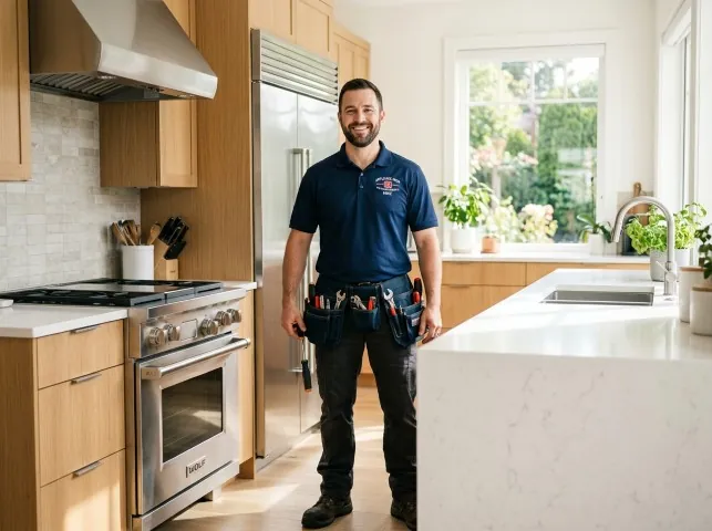Appliance Repair Hero technician in a Burr Oak, MI kitchen after an appliance repair